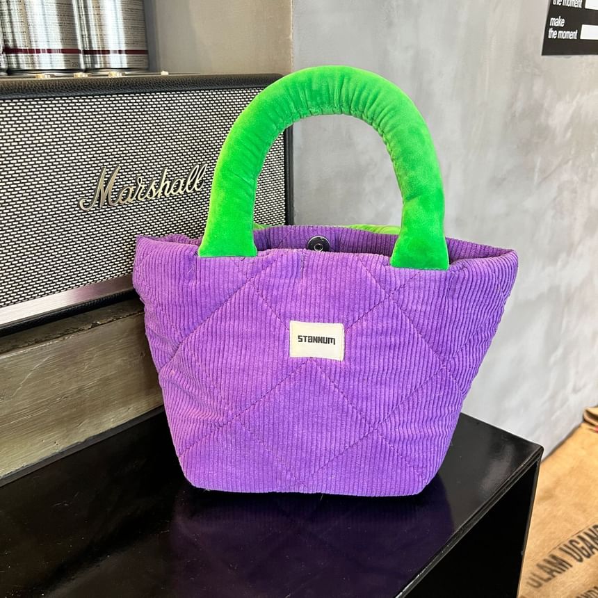 Small Bag Tone Two Tote Quilted Corduroy