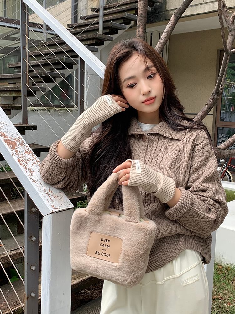 Knit Plain Ribbed Fingerless Gloves