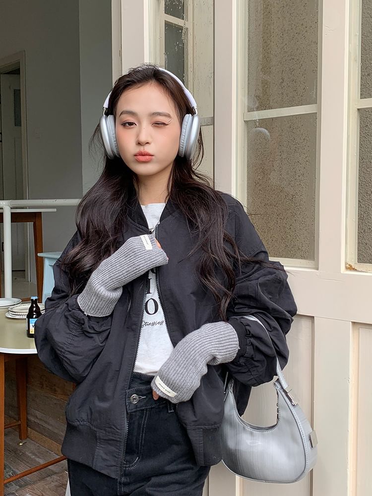 Knit Plain Ribbed Fingerless Gloves