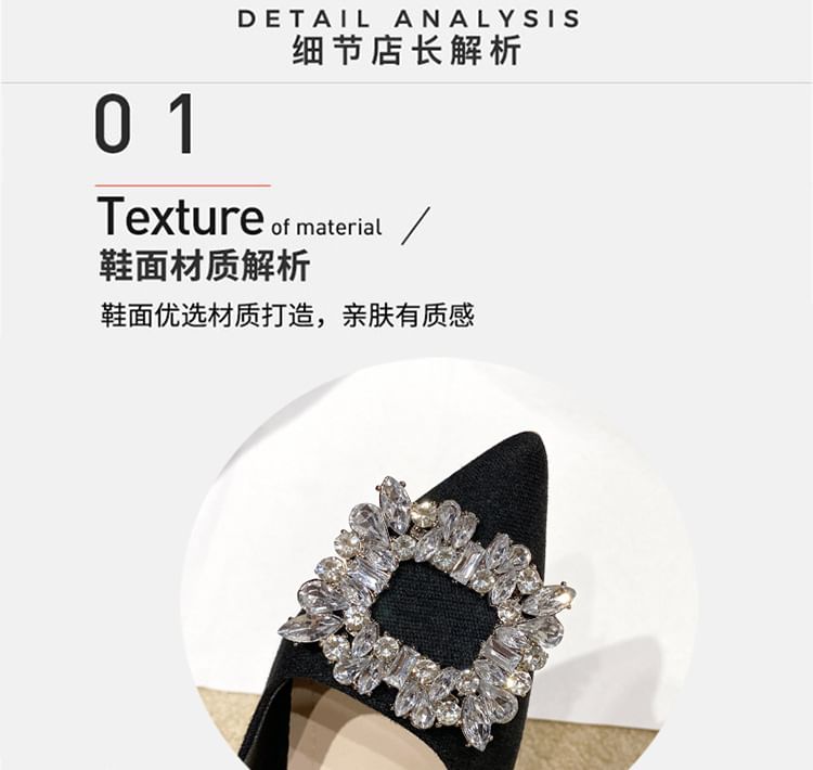 Heel Pointed Sandals Rhinestone Chunky Slingback