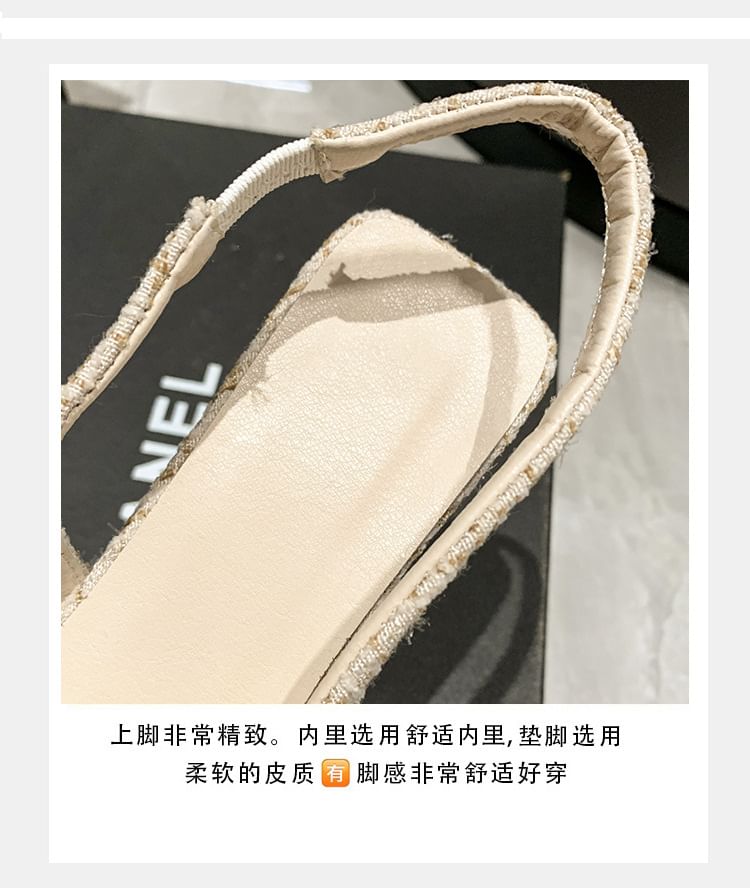 Plaid Sandals Kitten Slingback Pointed Heel