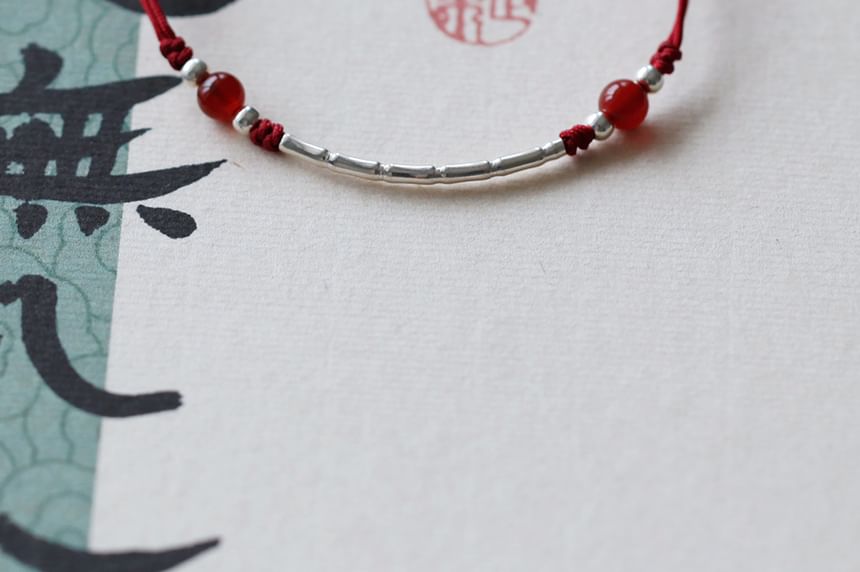 Silver String Agate Bead Sterling Bracelet
