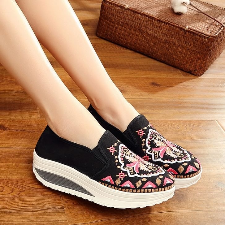 Embroidered Slip Ons Platform
