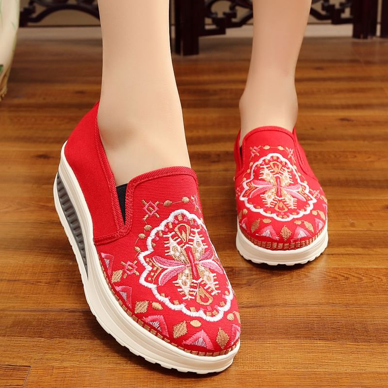 Embroidered Slip Ons Platform