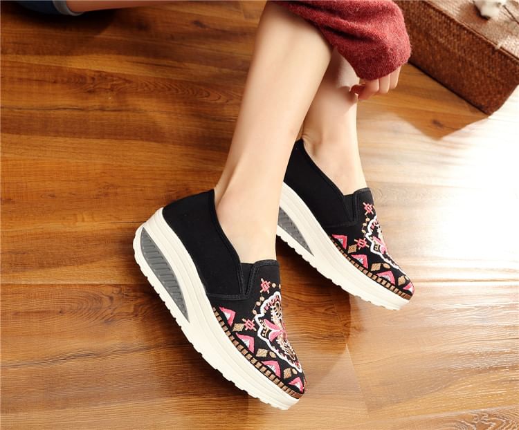Embroidered Slip Ons Platform