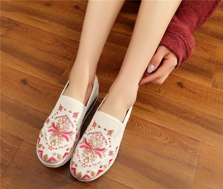Embroidered Slip Ons Platform