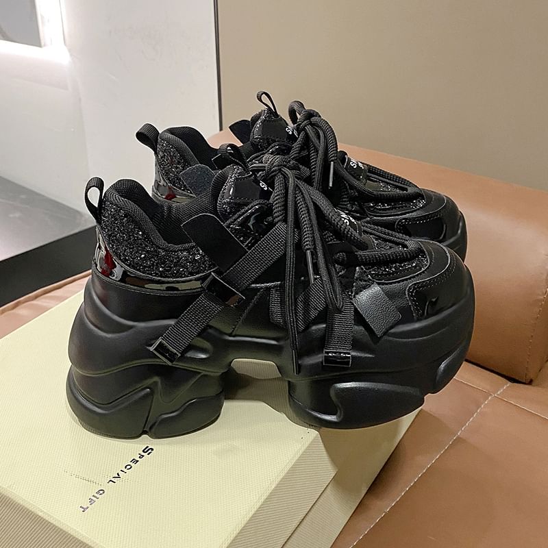 Sequined Sneakers Chunky Platform Heel