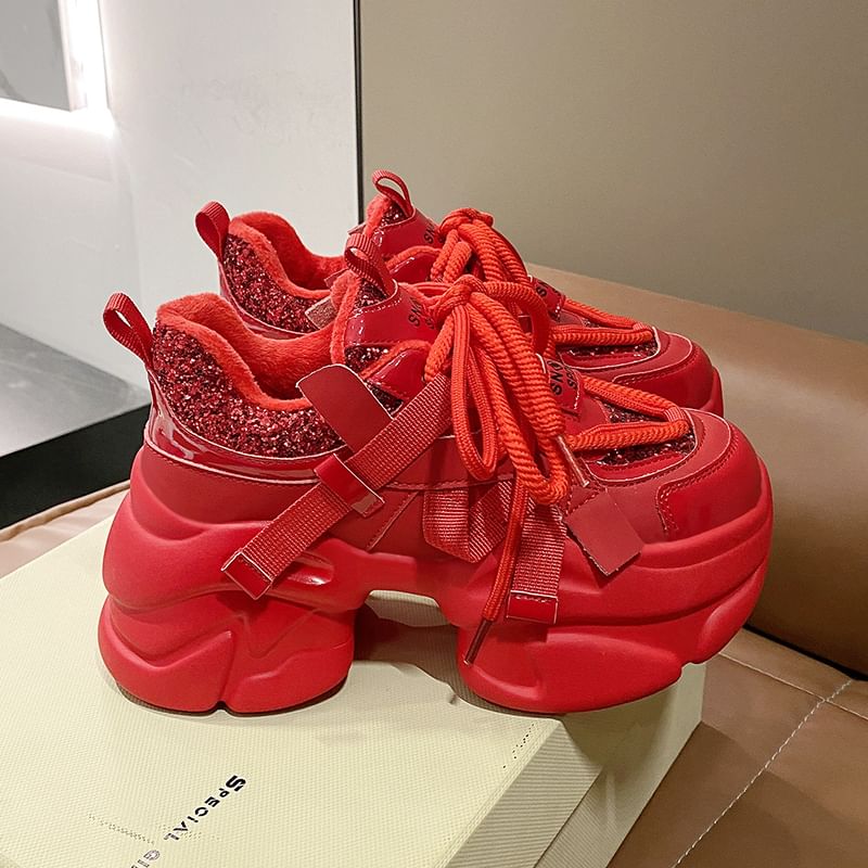 Sequined Sneakers Chunky Platform Heel