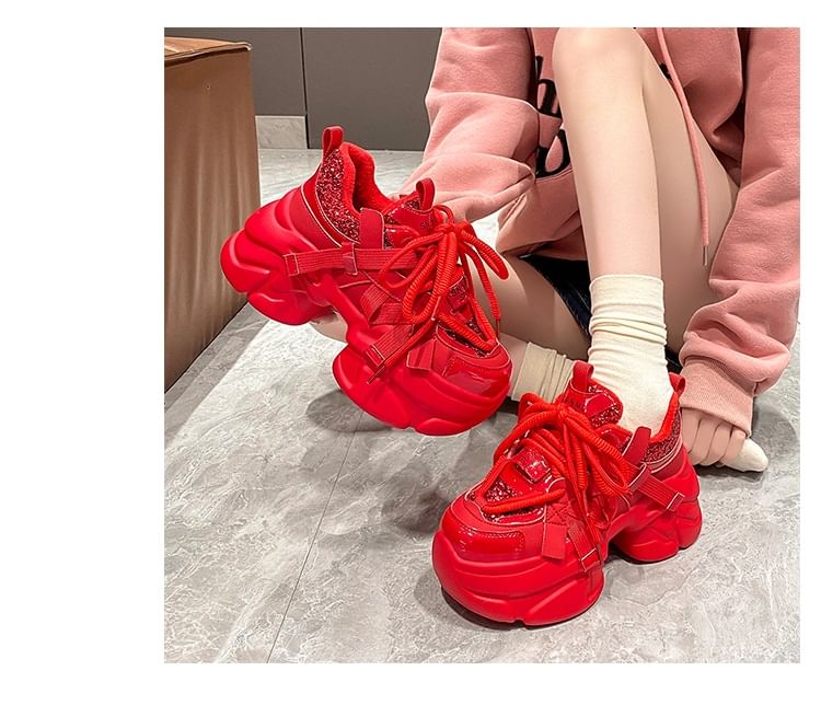 Sequined Sneakers Chunky Platform Heel