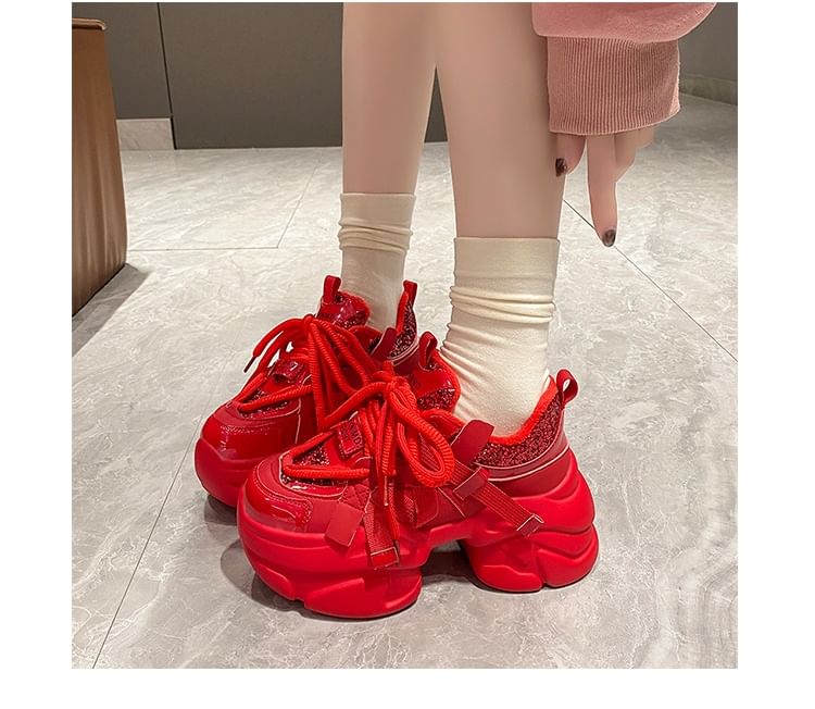 Sequined Sneakers Chunky Platform Heel