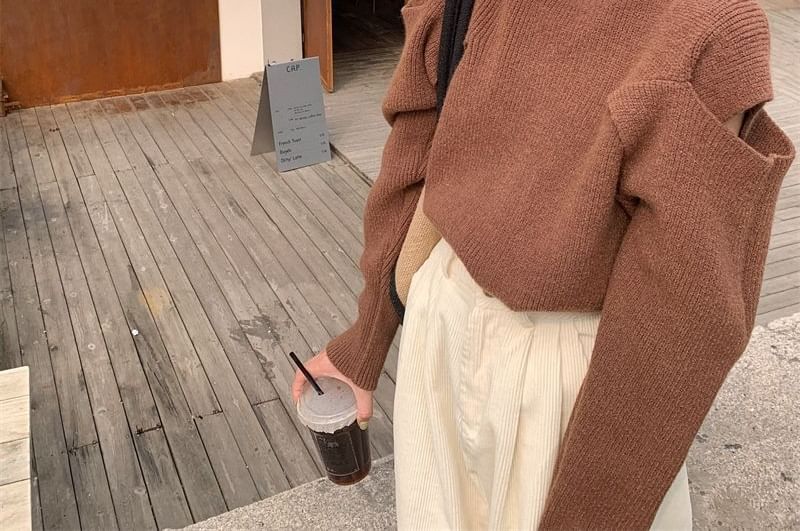 Cold-Shoulder Loose-Fit Sweater Turtleneck Plain