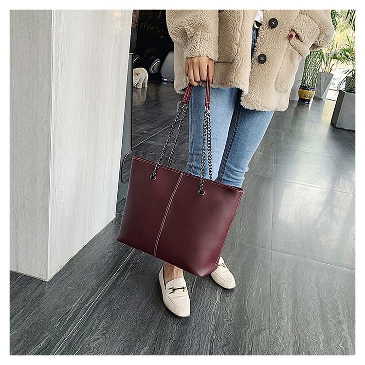 Tote Faux Strap Chain Leather Bag