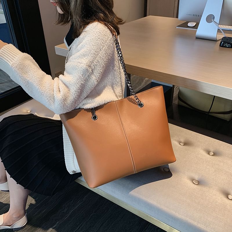 Tote Faux Strap Chain Leather Bag