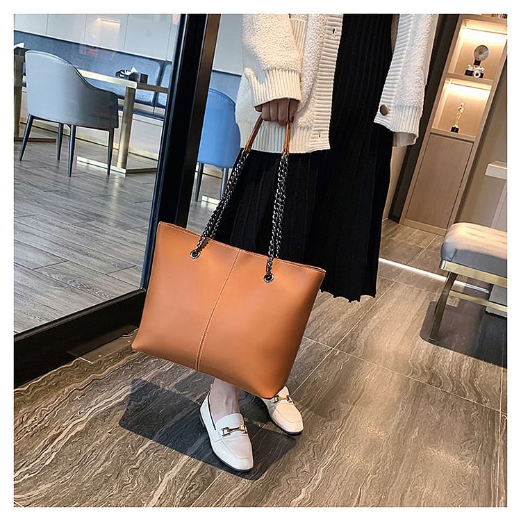 Tote Faux Strap Chain Leather Bag
