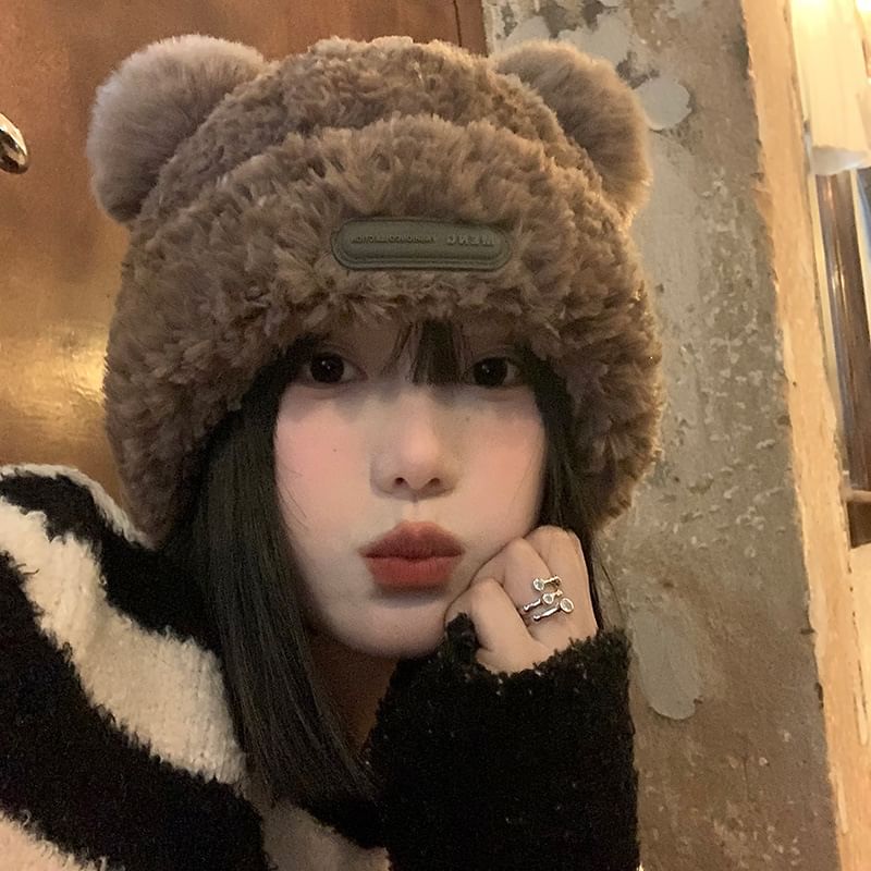 Bear Ear Fluffy Beanie