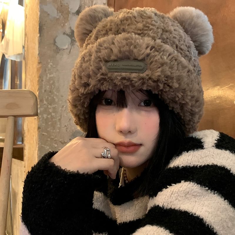 Bear Ear Fluffy Beanie