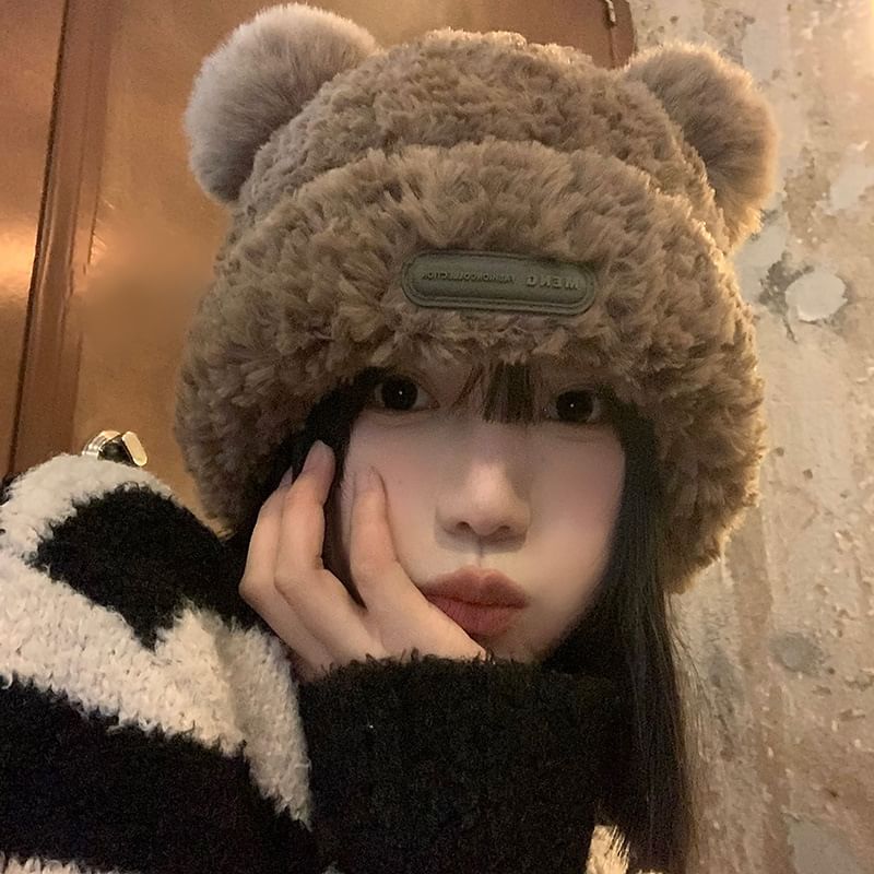 Bear Ear Fluffy Beanie