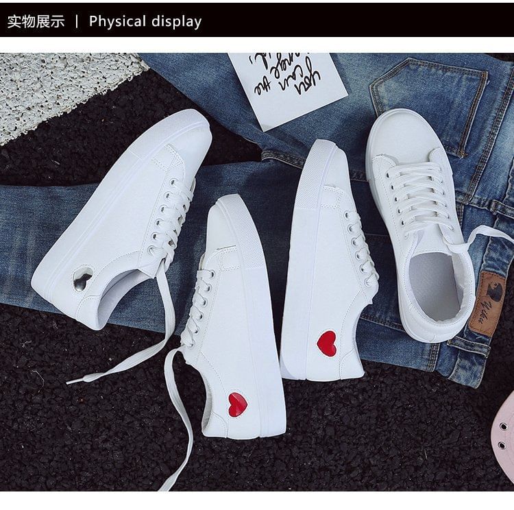 Platform Heart Print Faux Leather Lace-Up Sneakers