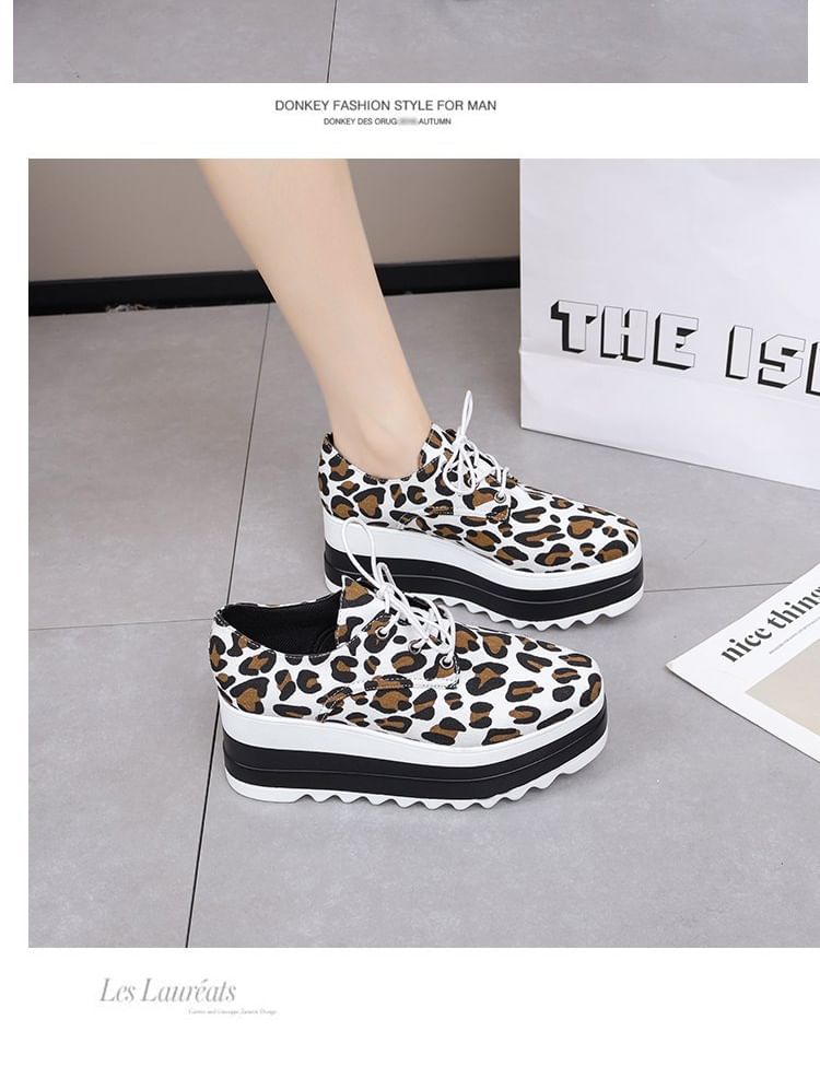 Leopard Platform Shoes Print Lace-Up