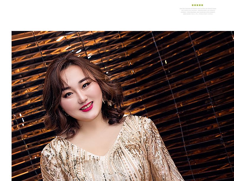 Plus Size Short-Sleeve V-Neck Shiny A-Line Evening Gown