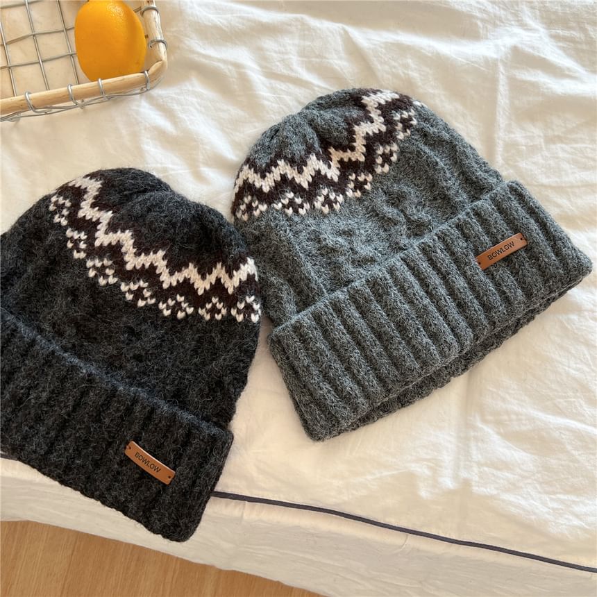 Patterned Applique Knit Beanie