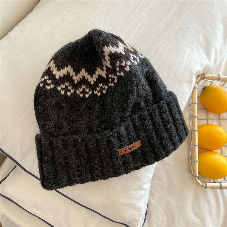 Patterned Applique Knit Beanie