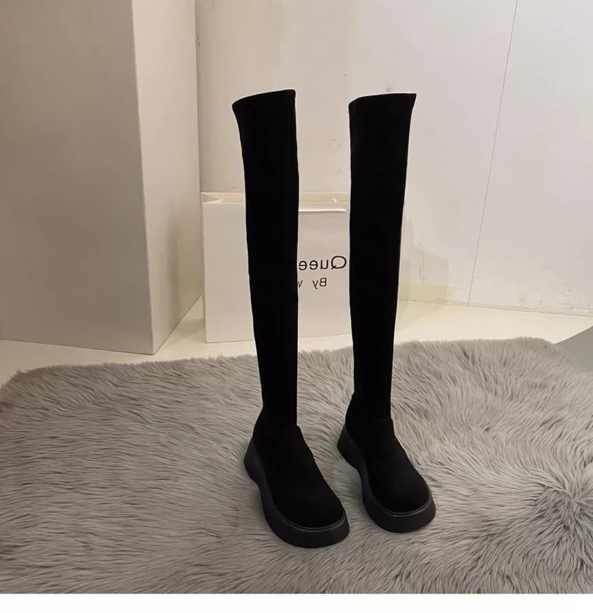 Velvet Platform Chunky Heel Boots (Various Designs)