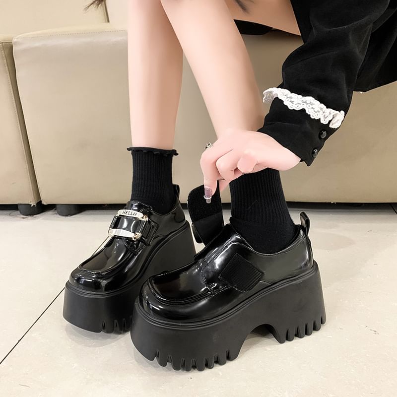 Loafers Adhesive Strap Patent Leather Platform Buckled