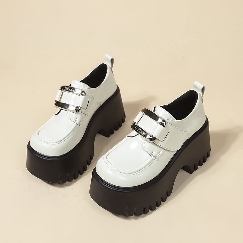 Loafers Adhesive Strap Patent Leather Platform Buckled