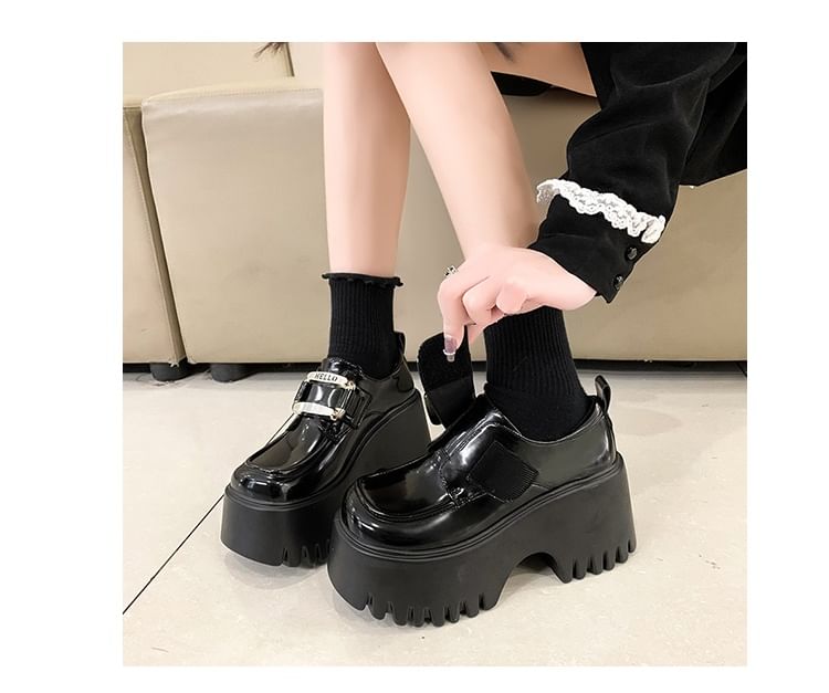 Loafers Adhesive Strap Patent Leather Platform Buckled