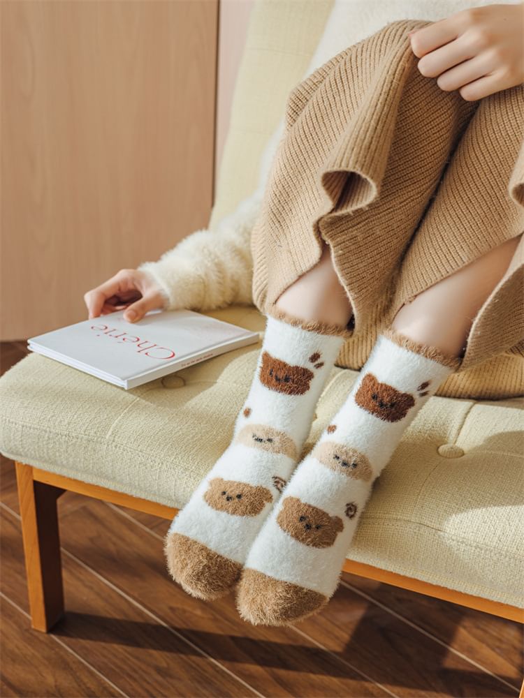 Bear Print Fleece Socks