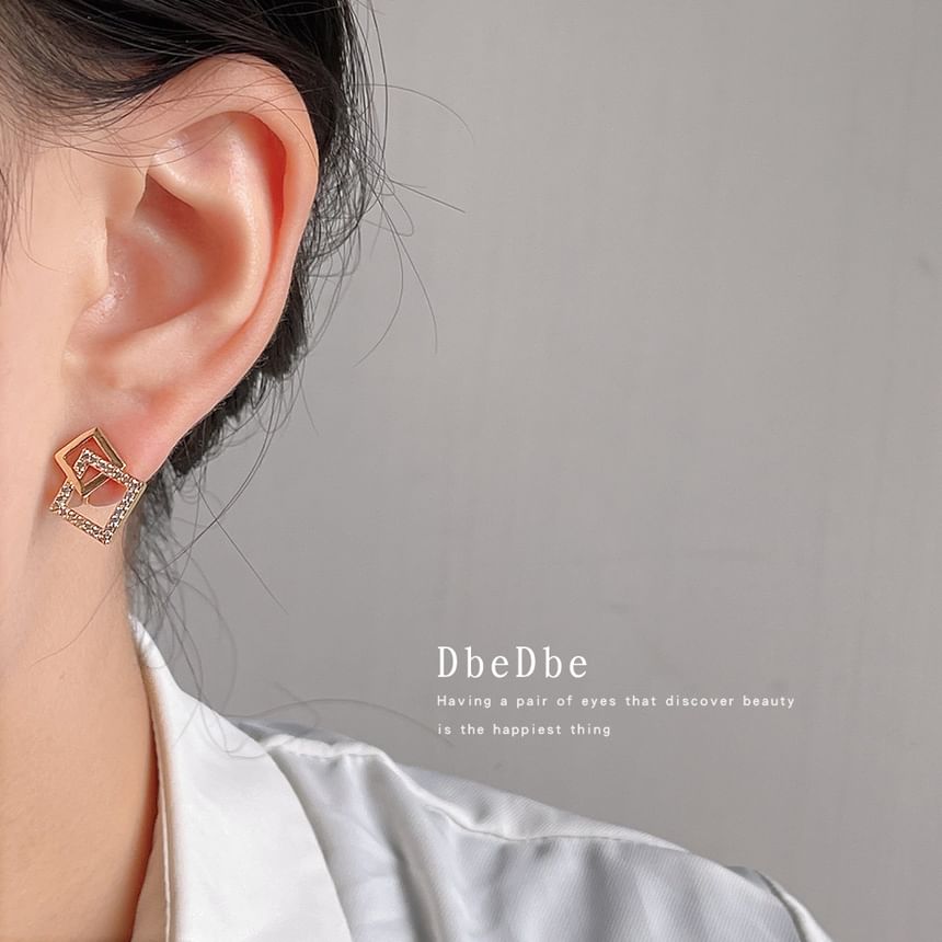 Rhinestone Ear Square Cuff Alloy