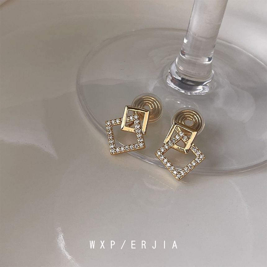 Rhinestone Ear Square Cuff Alloy
