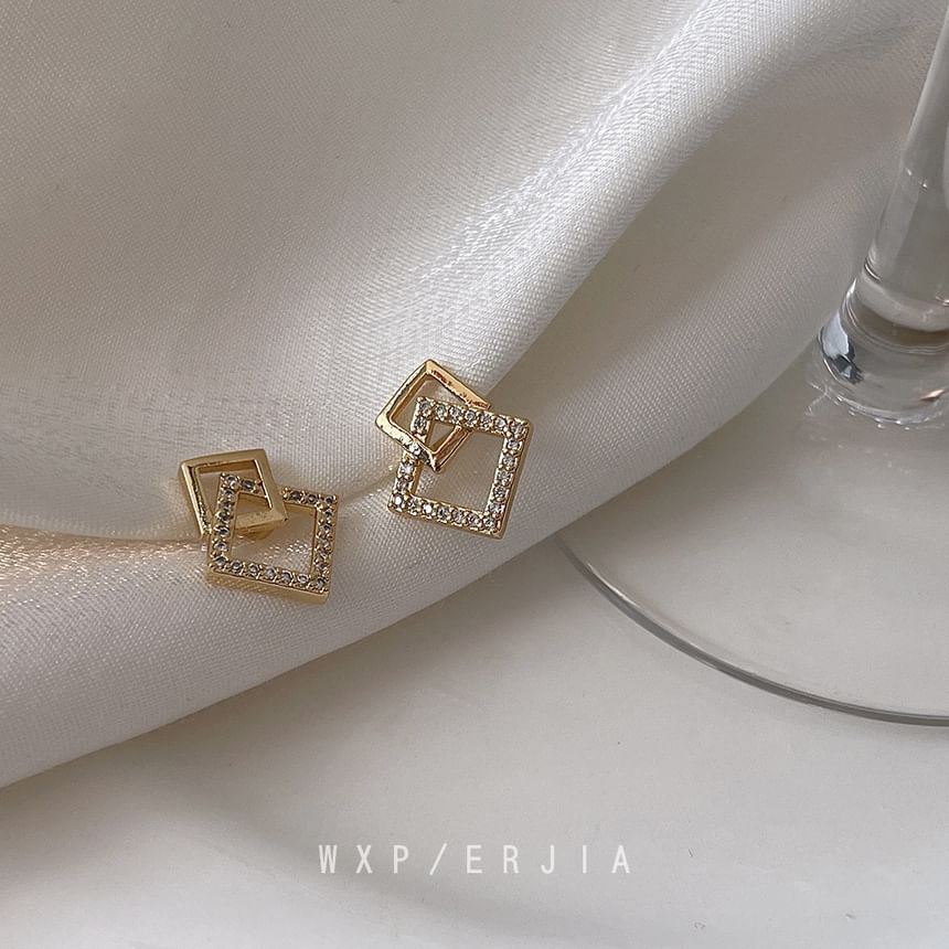 Rhinestone Ear Square Cuff Alloy