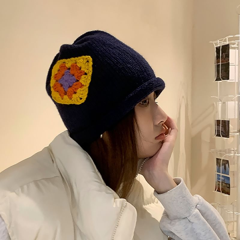 Floral Patchwork Knit Beanie