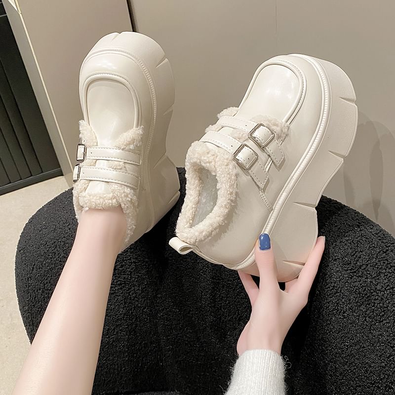 Trim Wedge-Heel Fleece Loafers