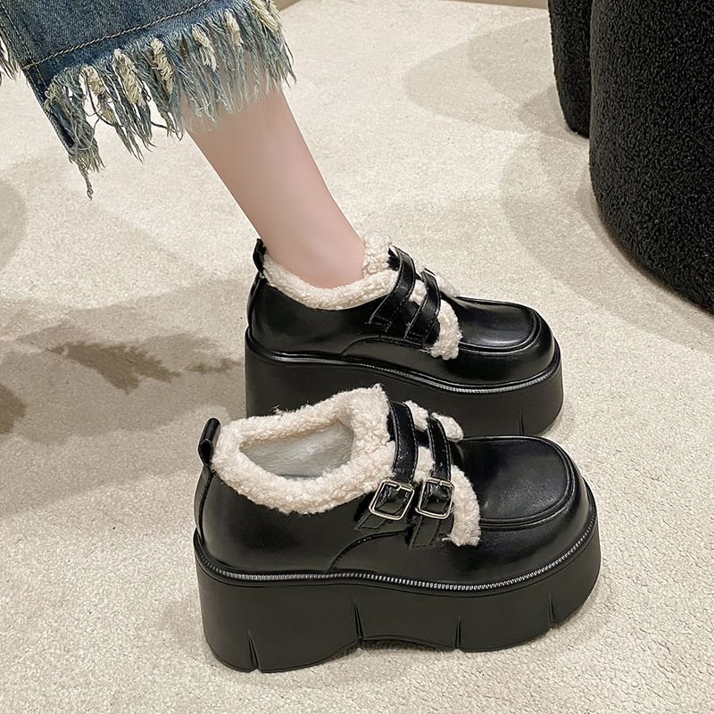 Trim Wedge-Heel Fleece Loafers