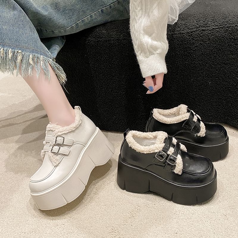 Trim Wedge-Heel Fleece Loafers