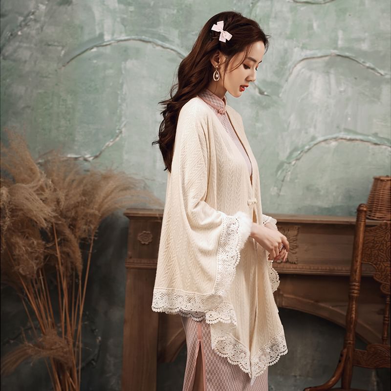 Frog Buttoned Lace Trim Jacket