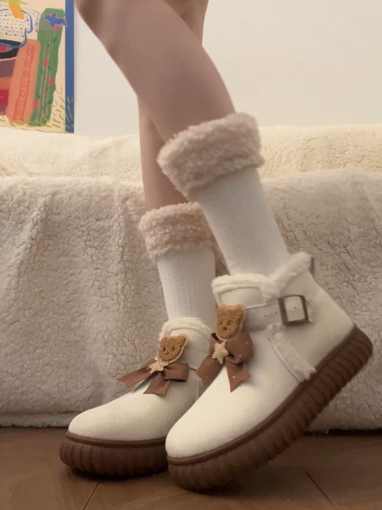 Bear Accent Platform Short Snow Boots