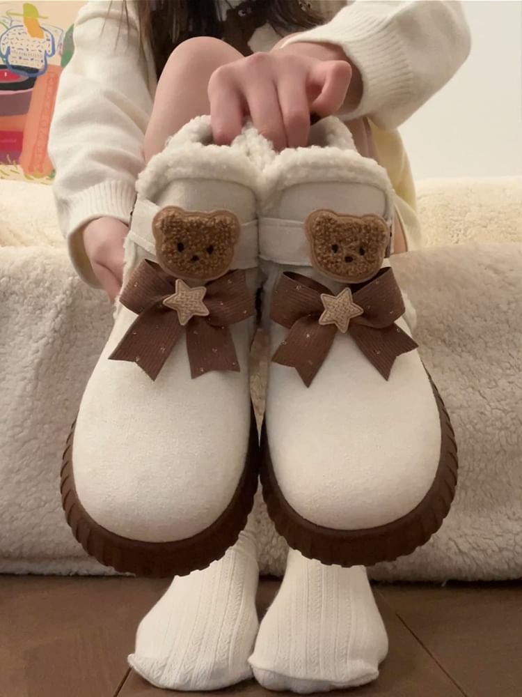 Bear Accent Platform Short Snow Boots