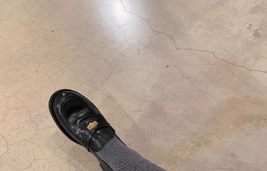 Leather Metal Accent Faux Loafers