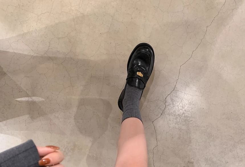 Leather Metal Accent Faux Loafers