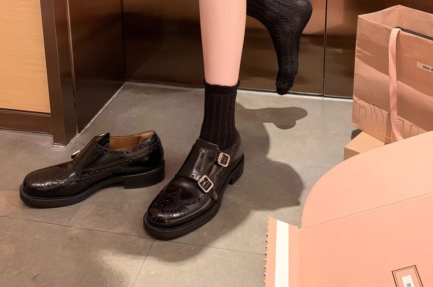 Strap Buckled Leather Shoes Monk Genuine