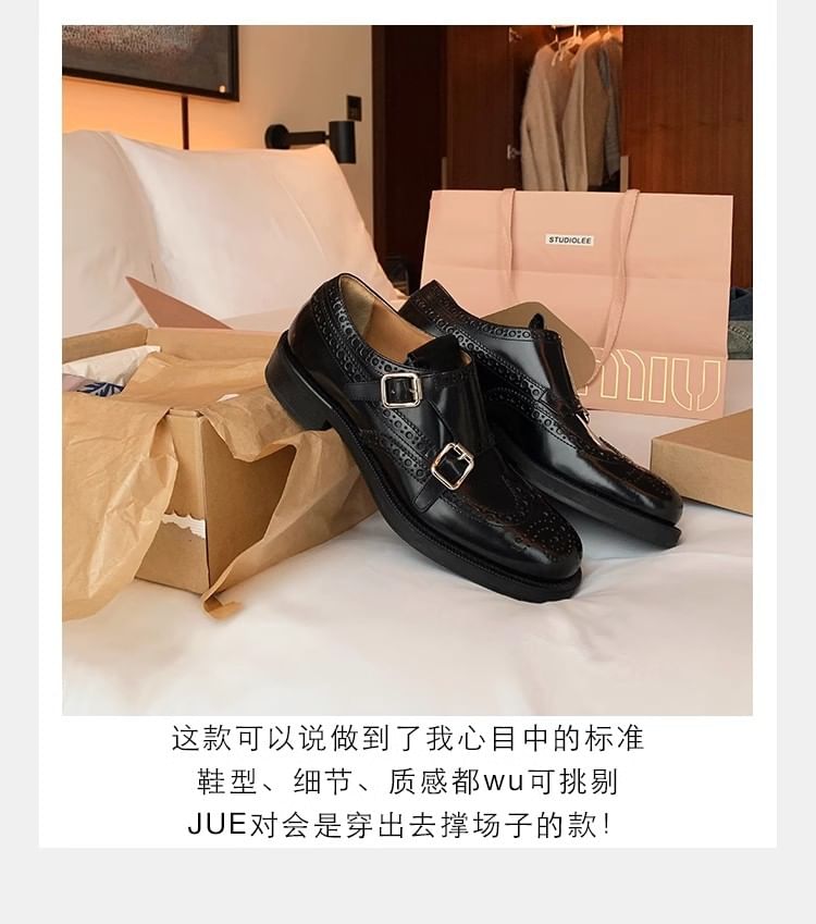 Strap Buckled Leather Shoes Monk Genuine