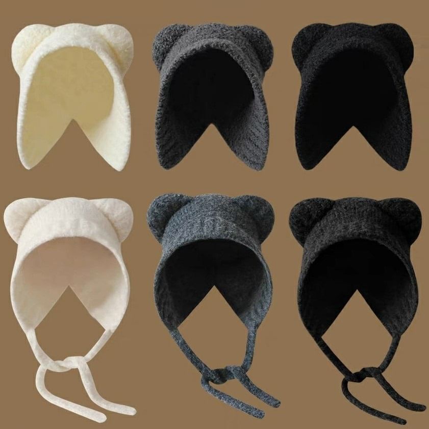 Fleece Bear Ear Hat Bonnet