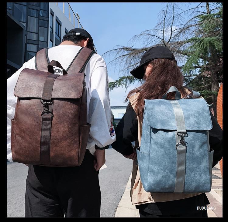 Leather Flap Backpack Faux