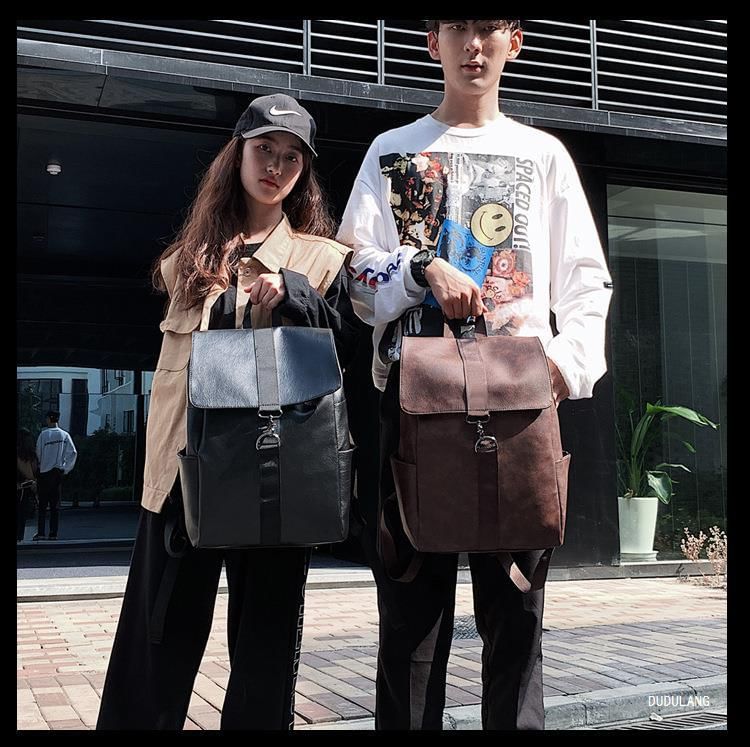 Leather Flap Backpack Faux