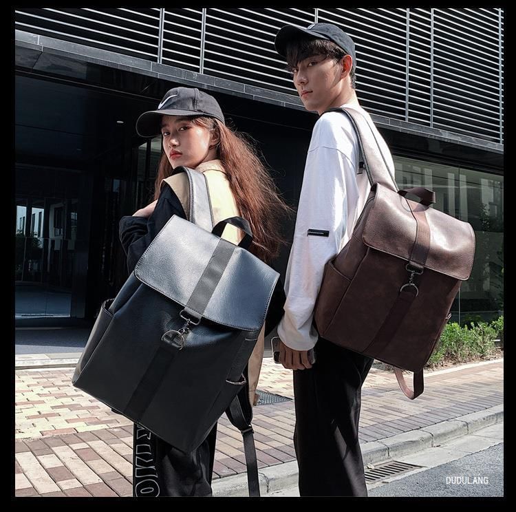 Leather Flap Backpack Faux