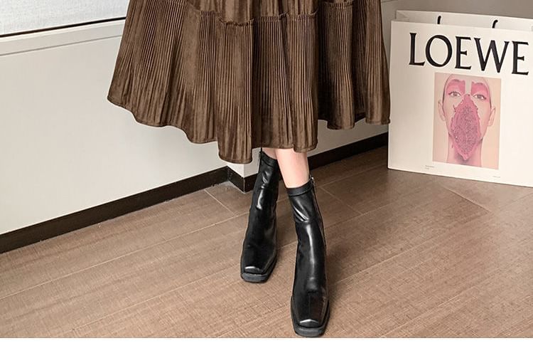 Skirt Plain Waist Velvet Tiered A-Line Elastic Midi